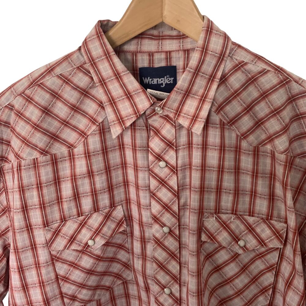 Wrangler Shirt Mens Sz XXL Pearl Snap Long Sleeve Western Rust Plaid